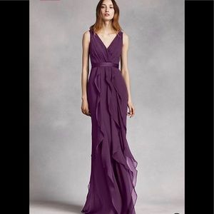V-Neck Wrapped Bodice Dress w/ Satin Belt